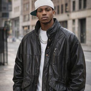 1980's Made In Canada Le Village Du Cuir black lamb leather Bomber Jacket